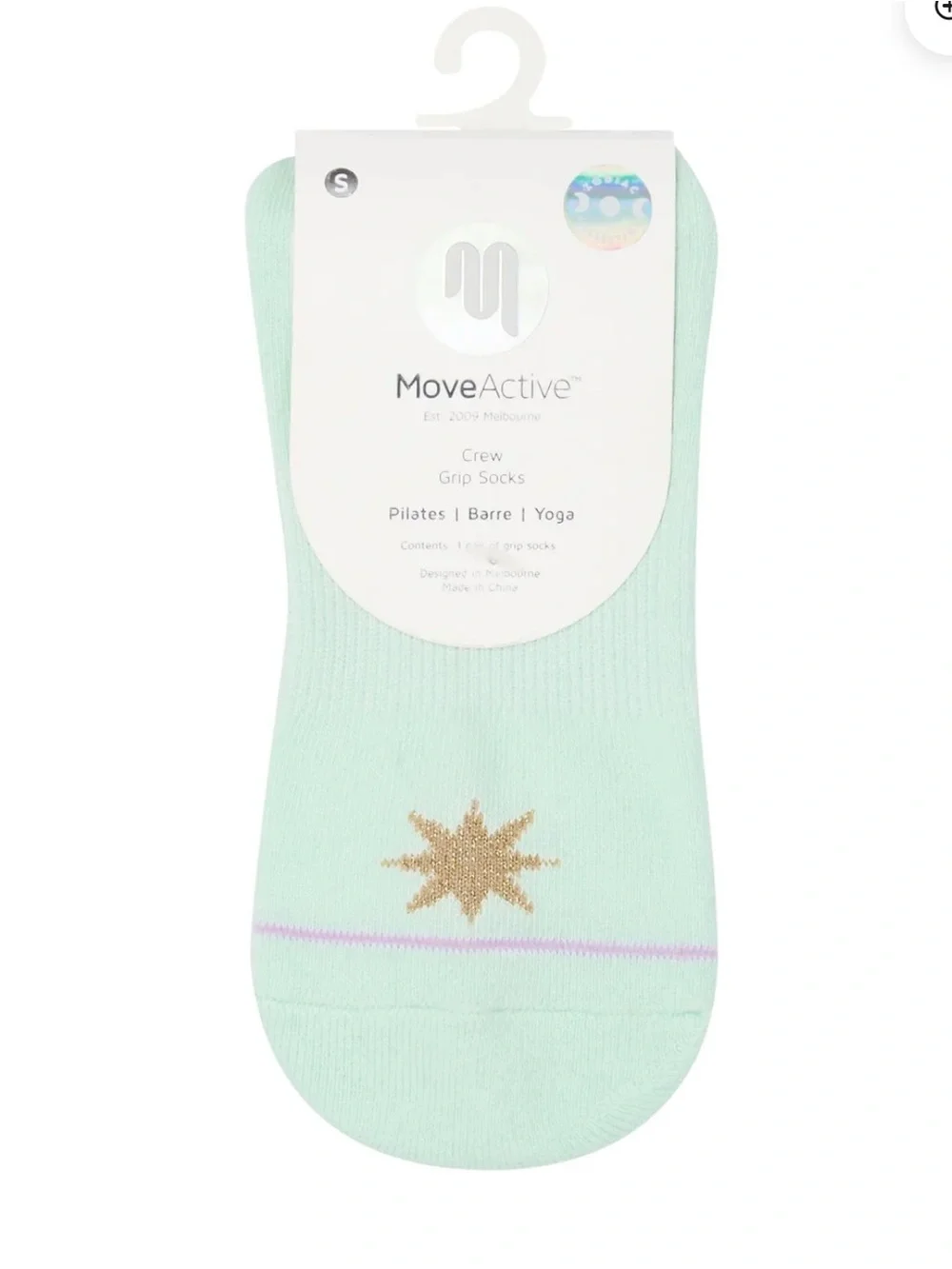 Women's Mint Crew Grip Socks with Gold Star